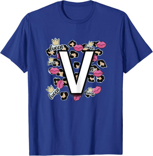 Letter V 's for Little Girls, Teens & Women - Letter V T-Shirt - T-Shirt | Royal