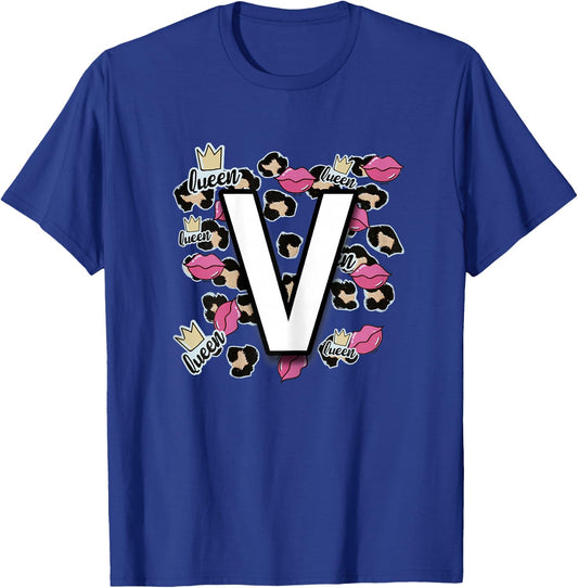 Letter V 's for Little Girls, Teens & Women - Letter V T-Shirt - T-Shirt | Royal