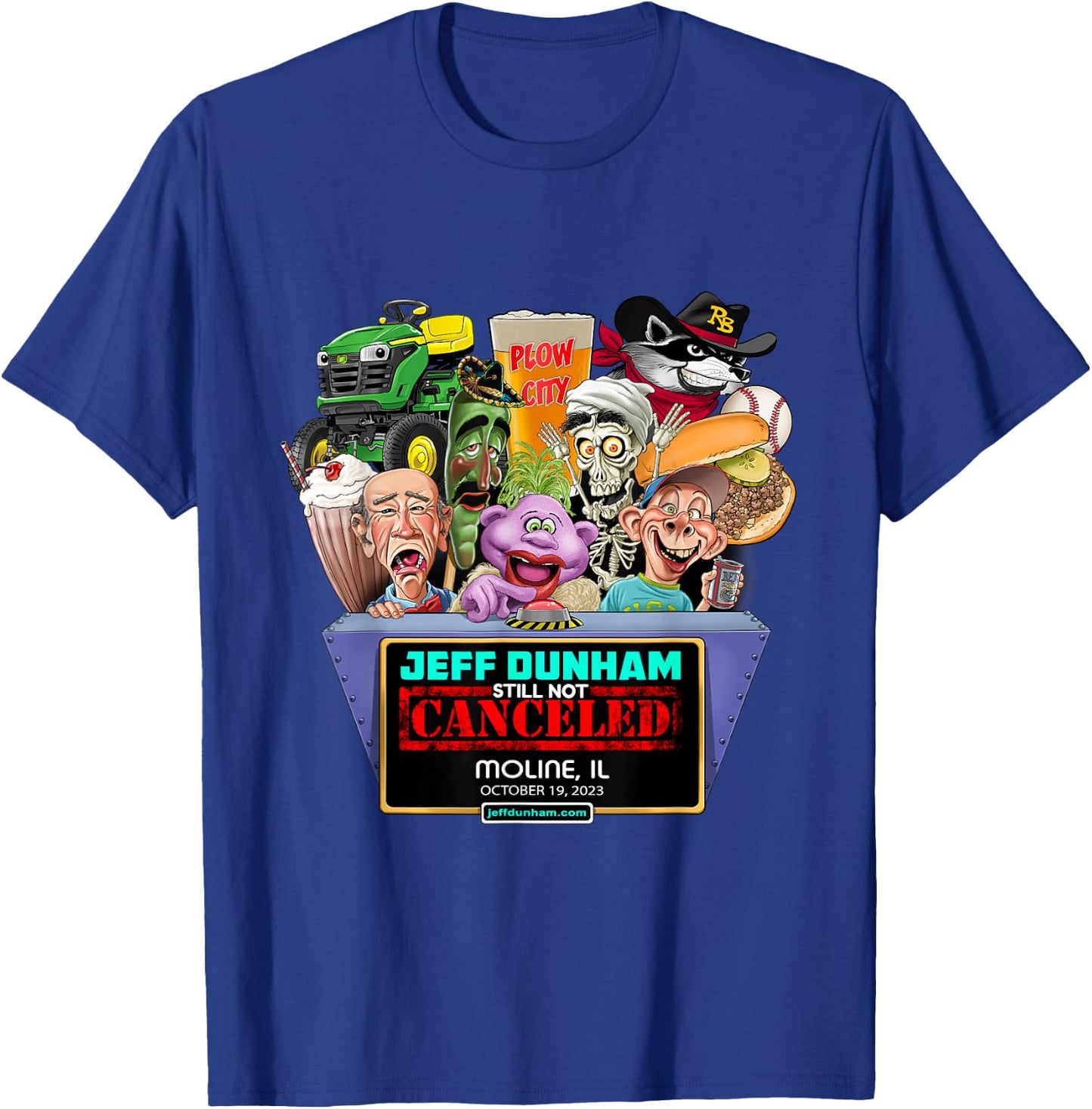 Jeff Dunham Moline, IL (2023) T-Shirt - T-Shirt | Royal
