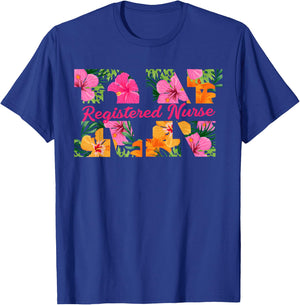RN Aloha Nurse Tropical Flowers Summer Hawaii RN Beach Vibe T-Shirt - T-Shirt | Royal