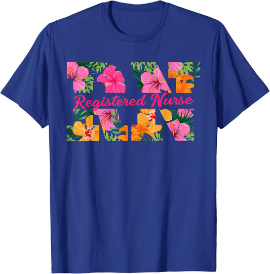 RN Aloha Nurse Tropical Flowers Summer Hawaii RN Beach Vibe T-Shirt - T-Shirt | Royal