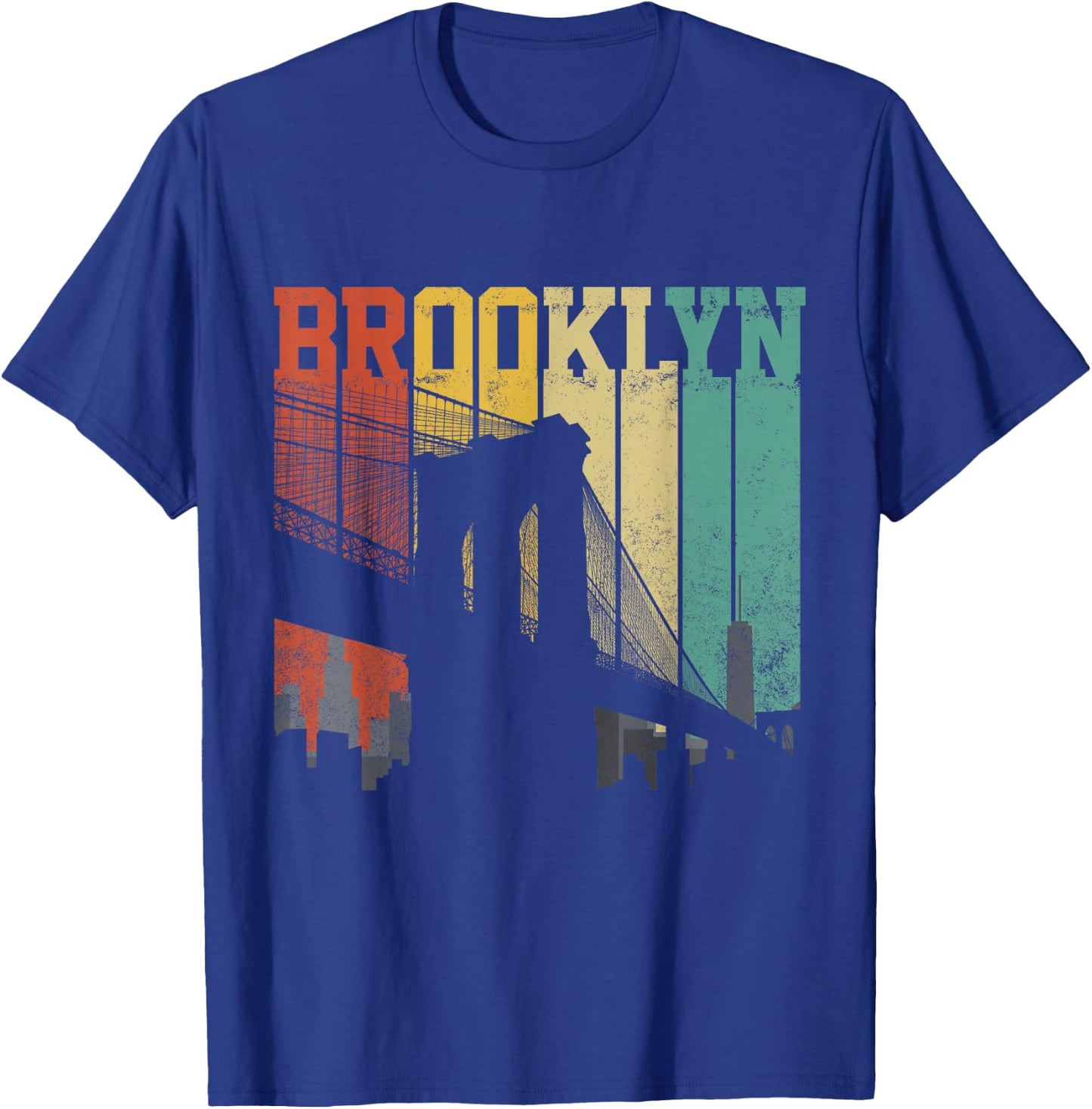 New York City Brooklyn Bridge Vintage Retro Skyline NYC NY T-Shirt - T-Shirt | Royal