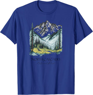 Cool North Cascades National Park Hiking Watercolor Graphic T-Shirt - T-Shirt | Royal