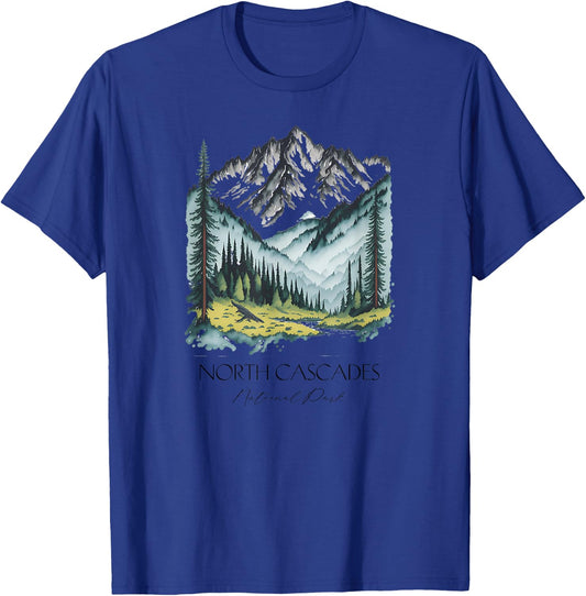 Cool North Cascades National Park Hiking Watercolor Graphic T-Shirt - T-Shirt | Royal