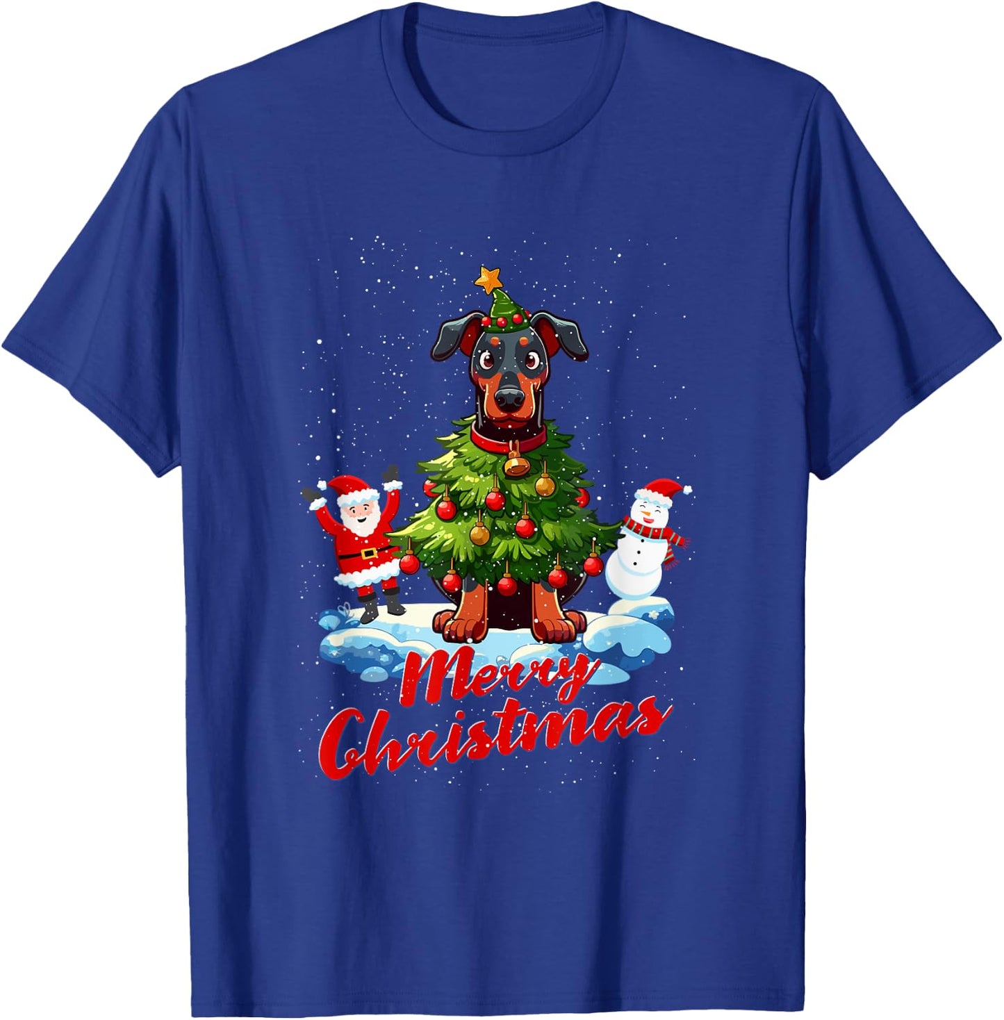 Doberman Merry Christmas Tree Lights Dog X-Mas Dogs T-Shirt - T-Shirt | Royal