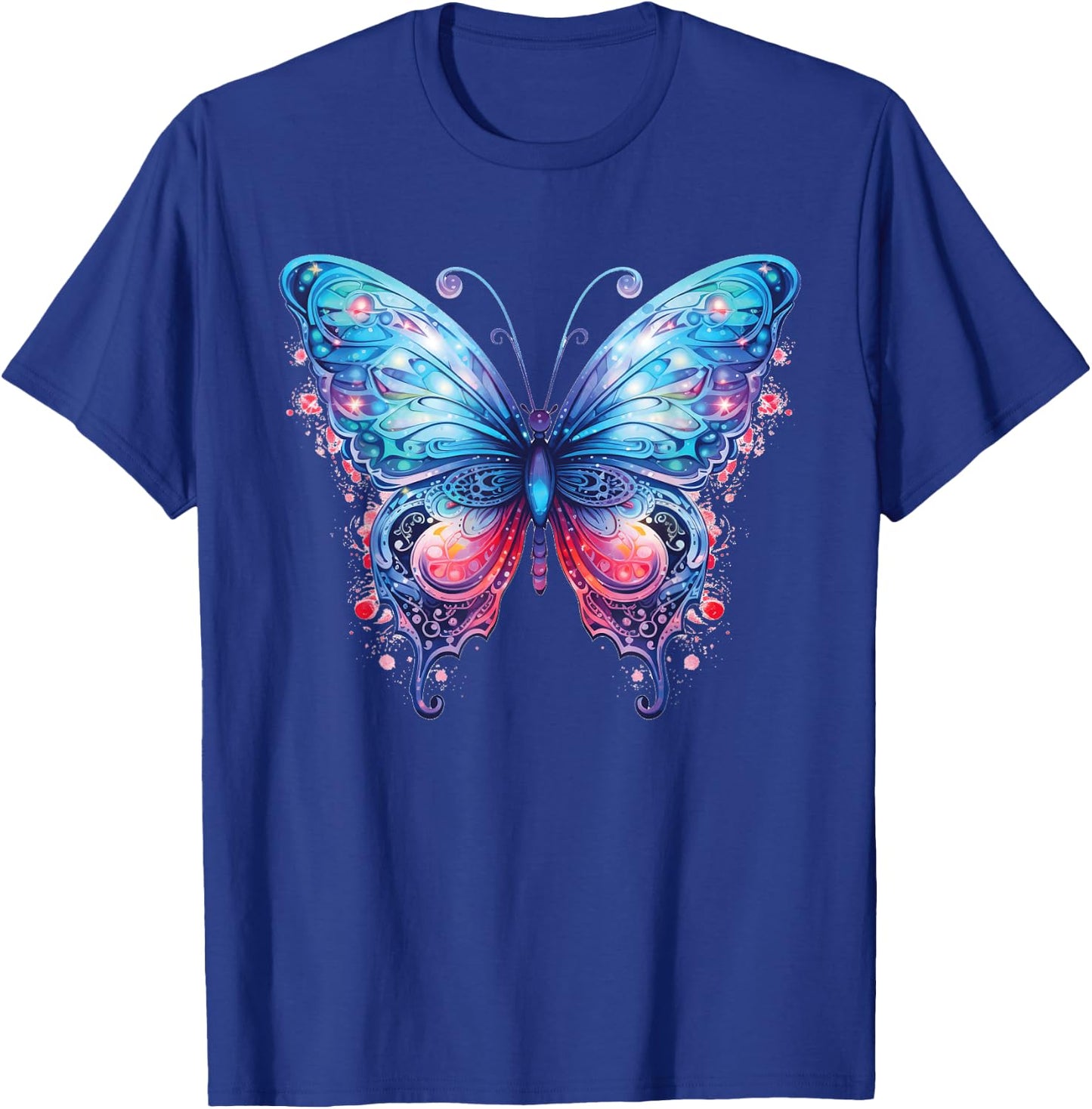 Women's Fantasy Art Blue and Pink Butterfly Cute T-Shirt - T-Shirt | Royal