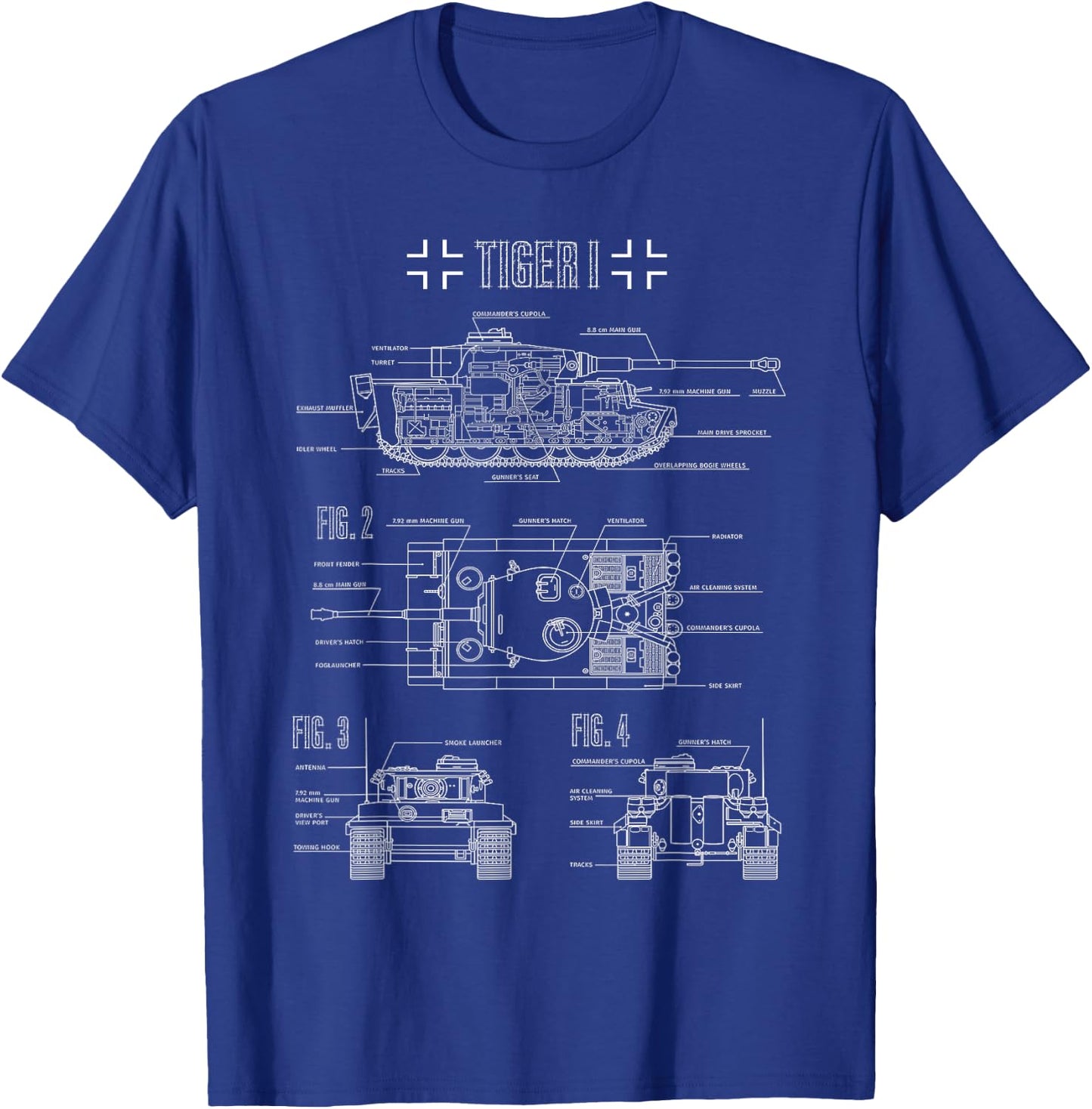 World War 2 German Tank Tiger I Engineering Blueprint T-Shirt - T-Shirt | Royal