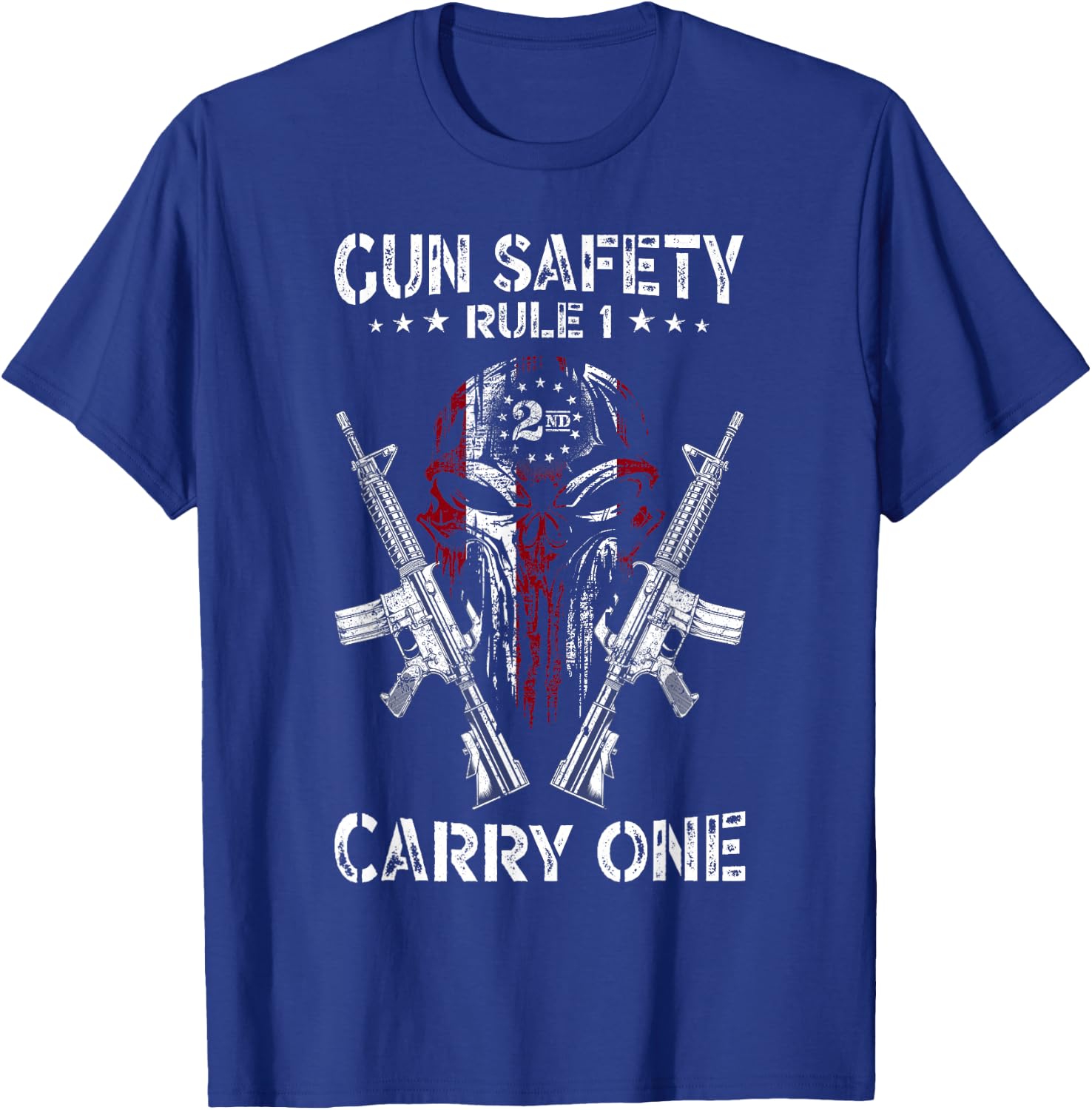 Gun Safety Rule 1 Patriotic 2nd Amendment AR-15 USA Skull T-Shirt - T-Shirt | Royal