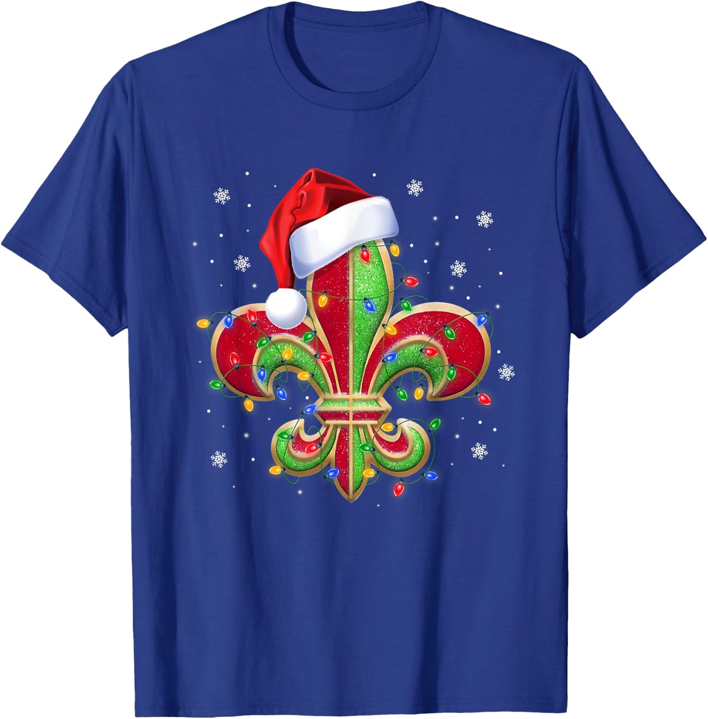 Fleur De Lis Christmas Ornament with Santa Hat Xmas Lights T-Shirt - T-Shirt | Royal