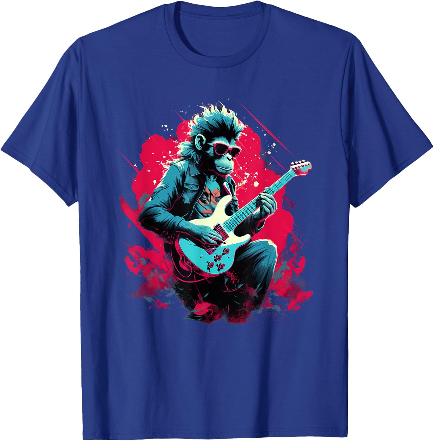 Punk Rock Guitar Monkey Guitarist T-Shirt - T-Shirt | Royal