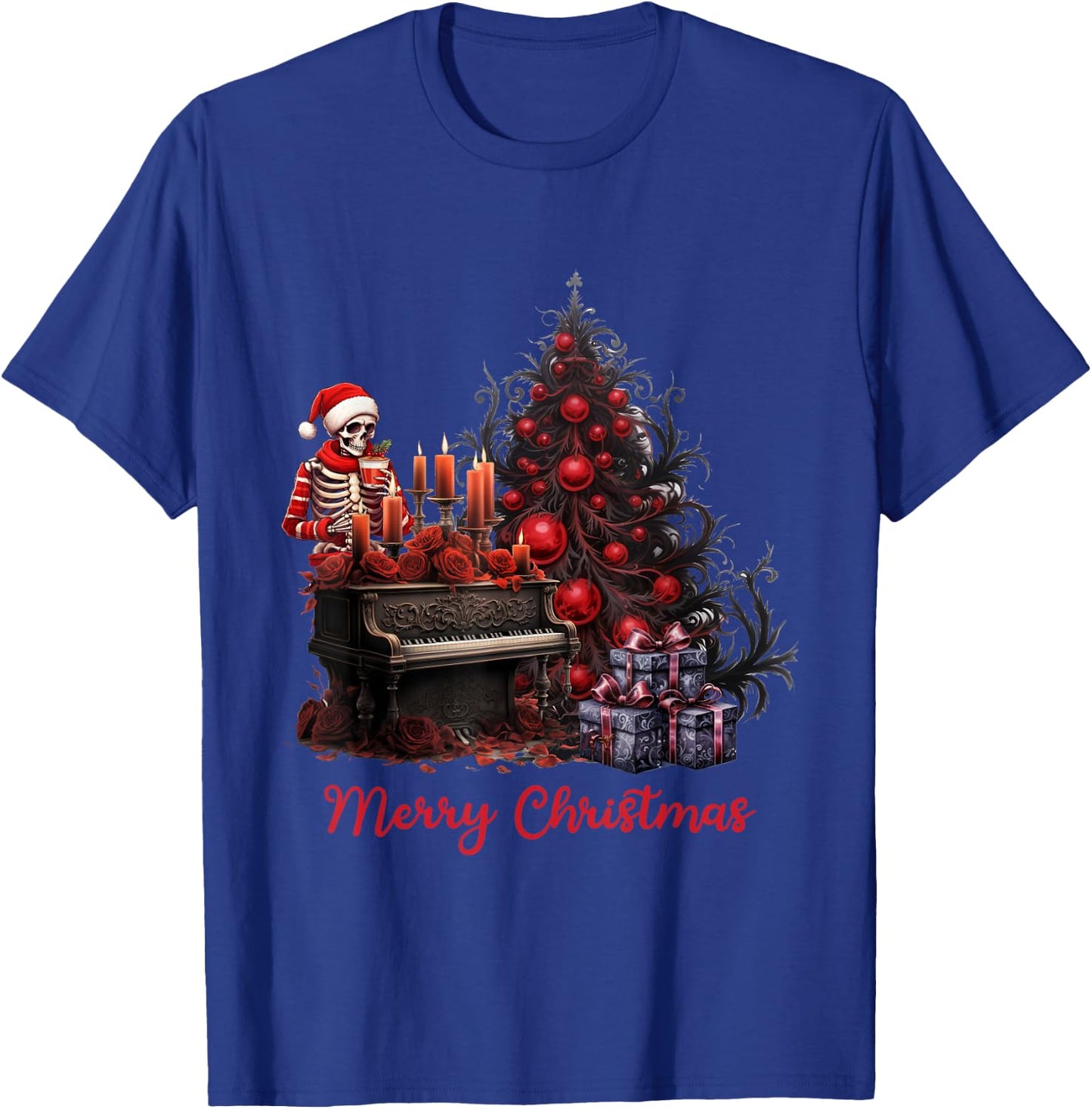Red Black Gothic Skeleton Christmas T-Shirt - T-Shirt | Royal