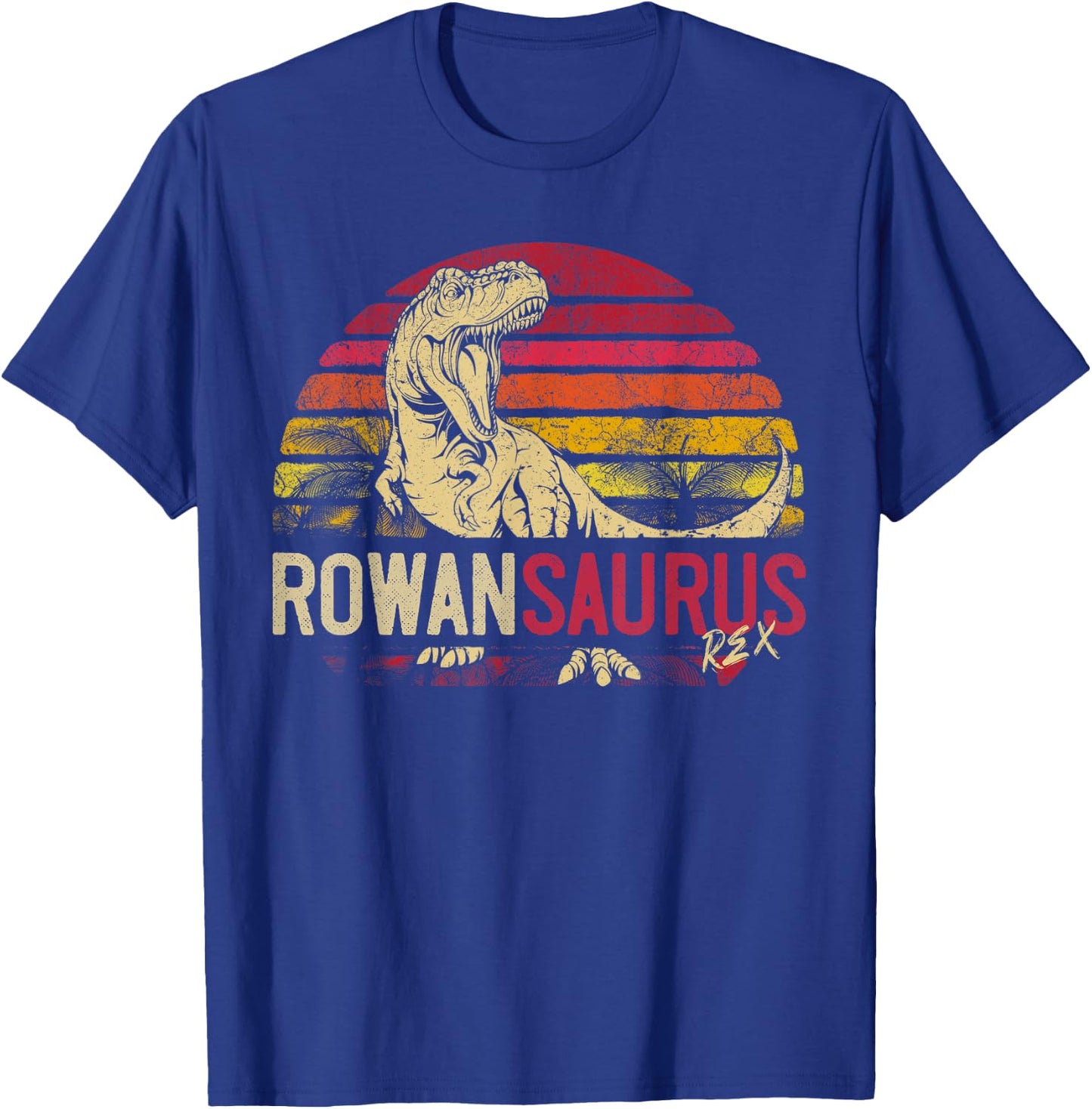 Rowan Saurus Funny Personalized Dinosaur T Rex Name Boy Gift T-Shirt - T-Shirt | Royal