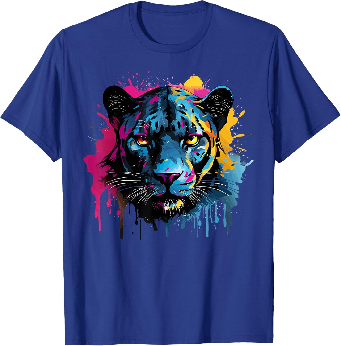 Black Jaguar Wildlife Big Cat Lover Colorful Splash Art T-Shirt - T-Shirt | Royal
