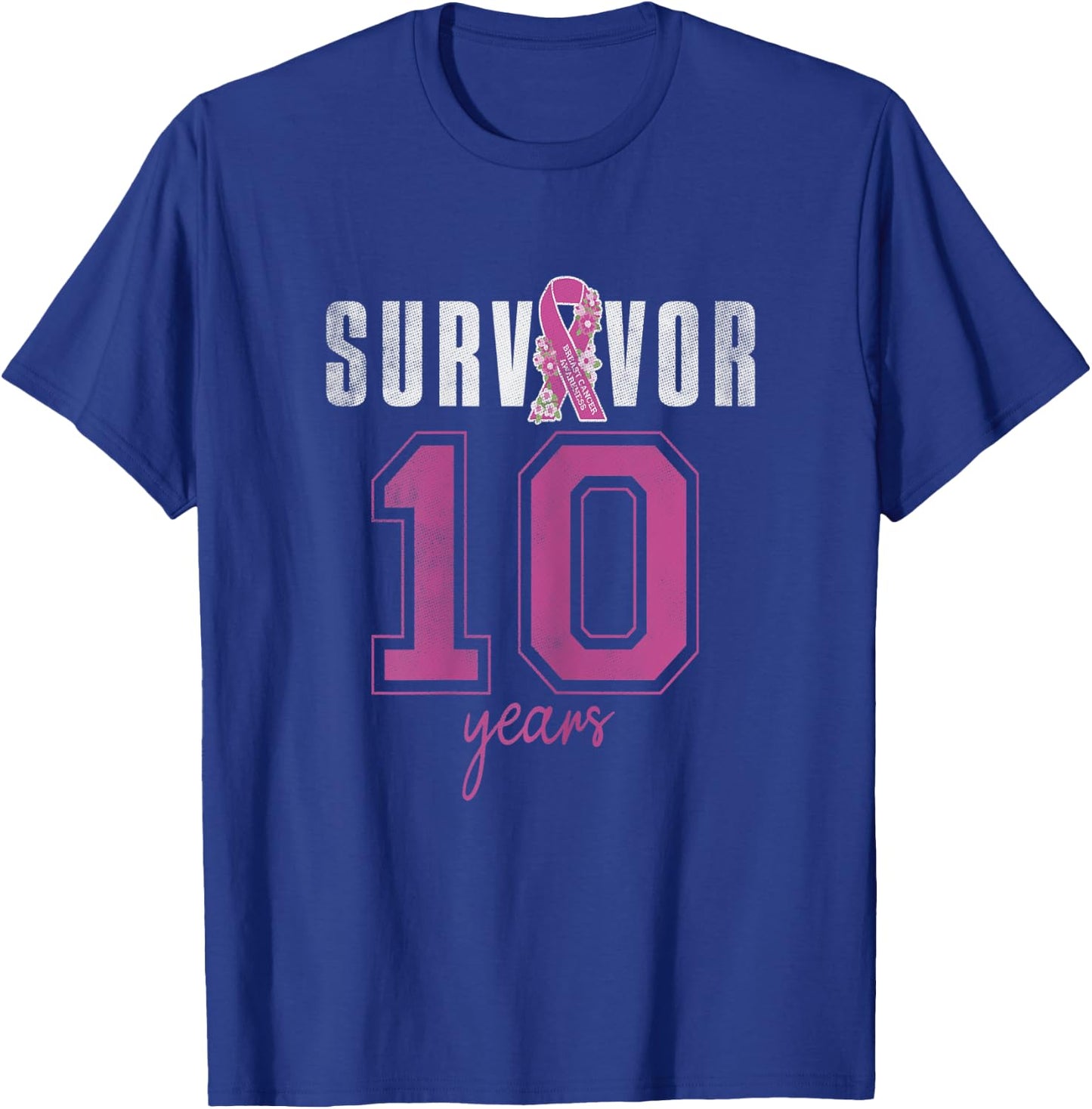Survivor 10 Years October Ribbon Breast Cancer Awareness T-Shirt - T-Shirt | Royal