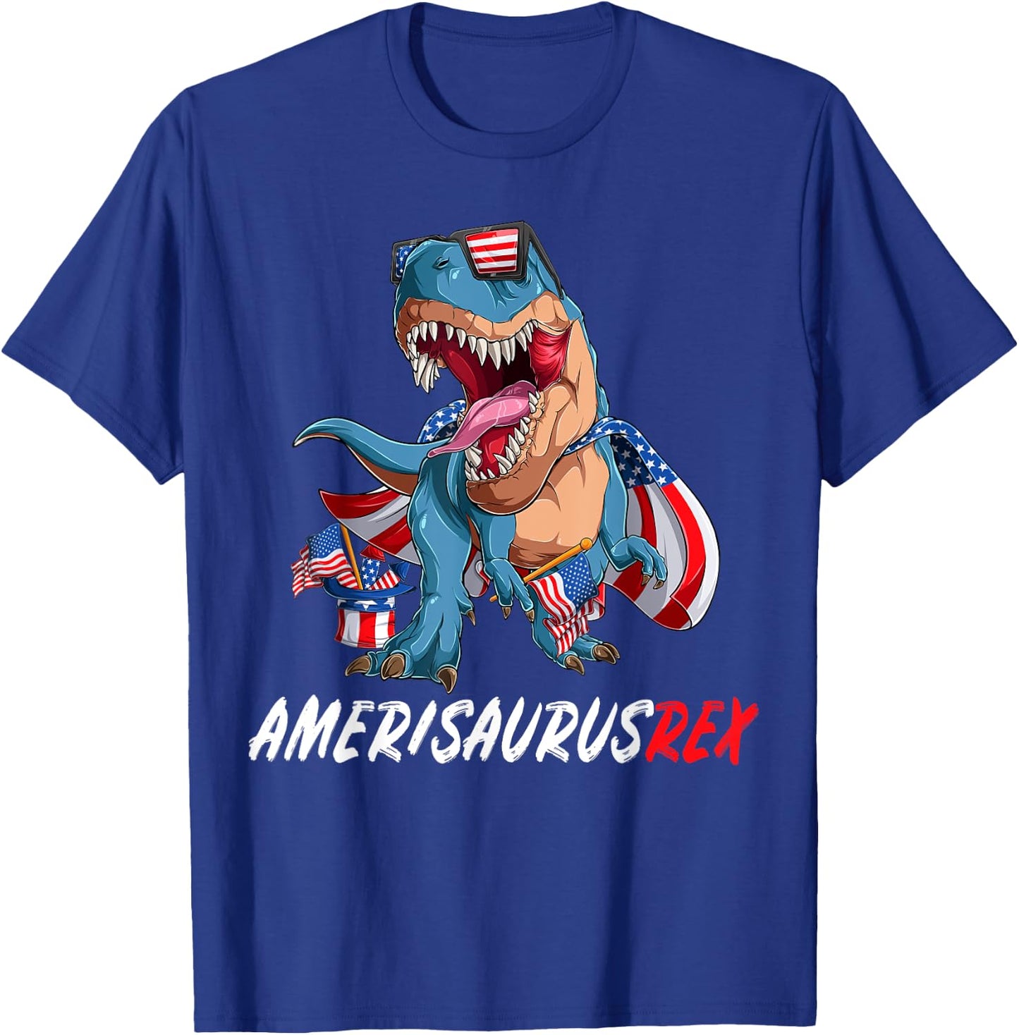 4th July T Rex America Dinosaur Independence Day Patriot USA T-Shirt - T-Shirt | Royal