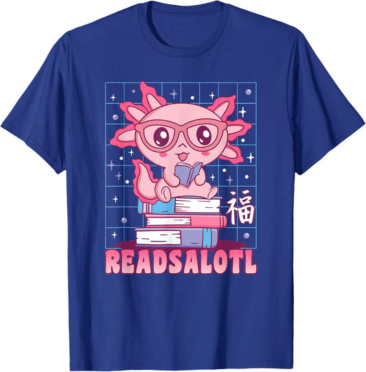 Axolotl Books Readsalotl Reading Bookworm Boys Girls Kids T-Shirt - T-Shirt | Royal