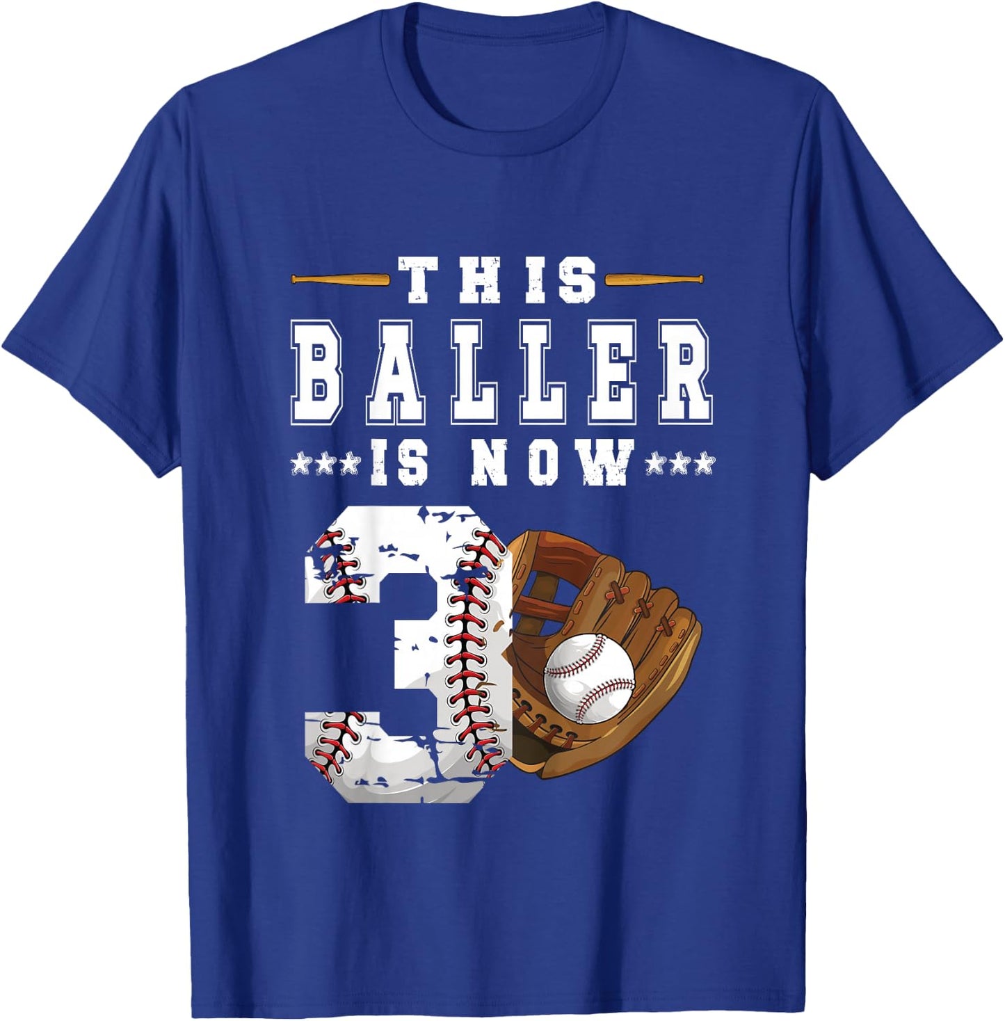 Kids 3rd Birthday Baseball Boy Three Year Old Baseball Player T-Shirt - T-Shirt | Royal