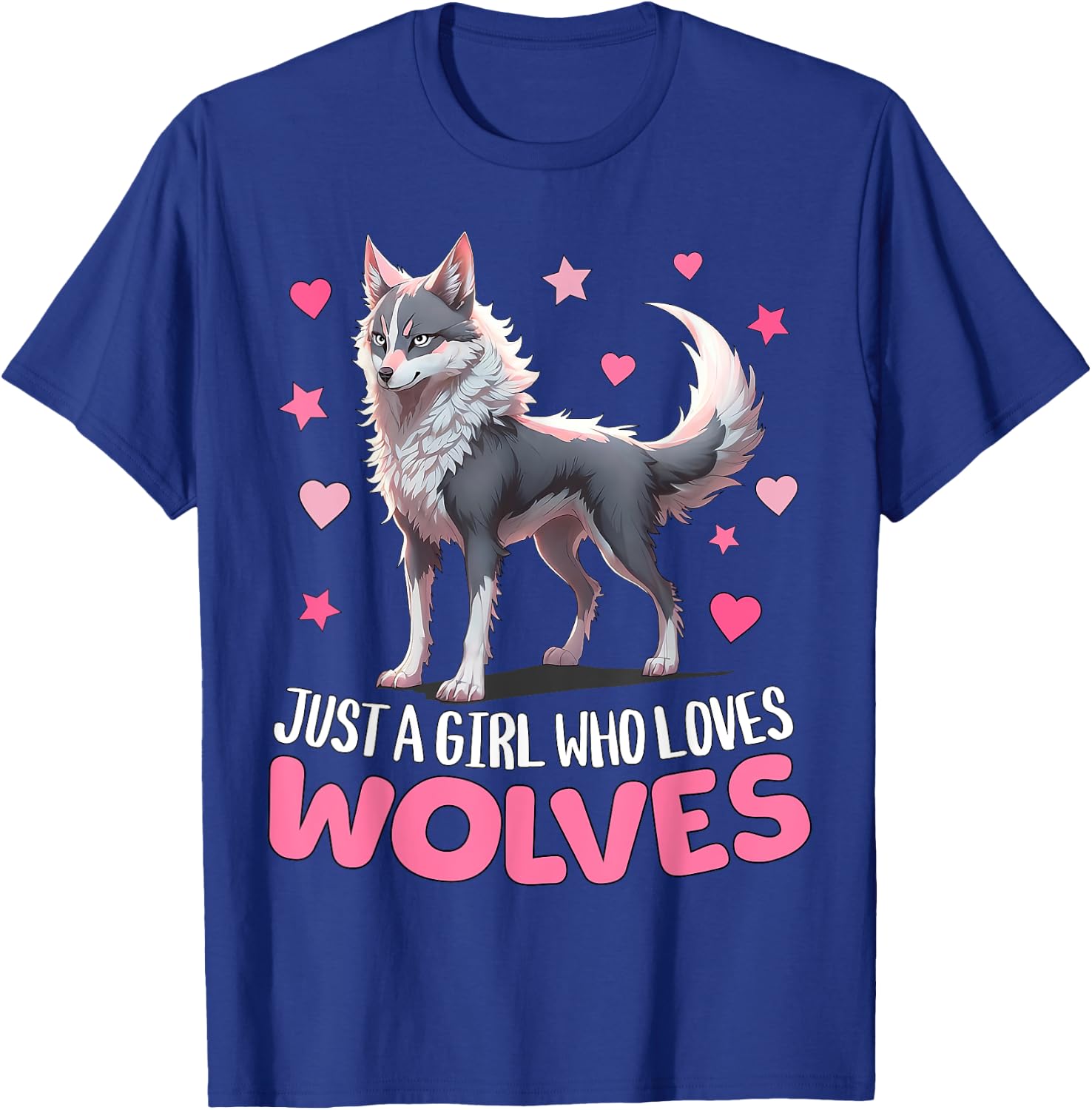 Just A Girl Who Loves Wolves - Cute Grey & Pink Cyber Wolf T-Shirt - T-Shirt | Royal