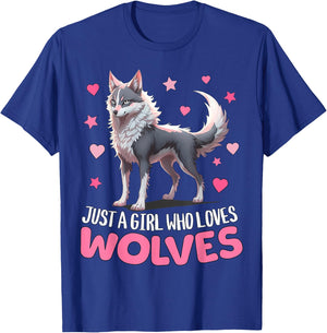 Just A Girl Who Loves Wolves - Cute Grey & Pink Cyber Wolf T-Shirt - T-Shirt | Royal