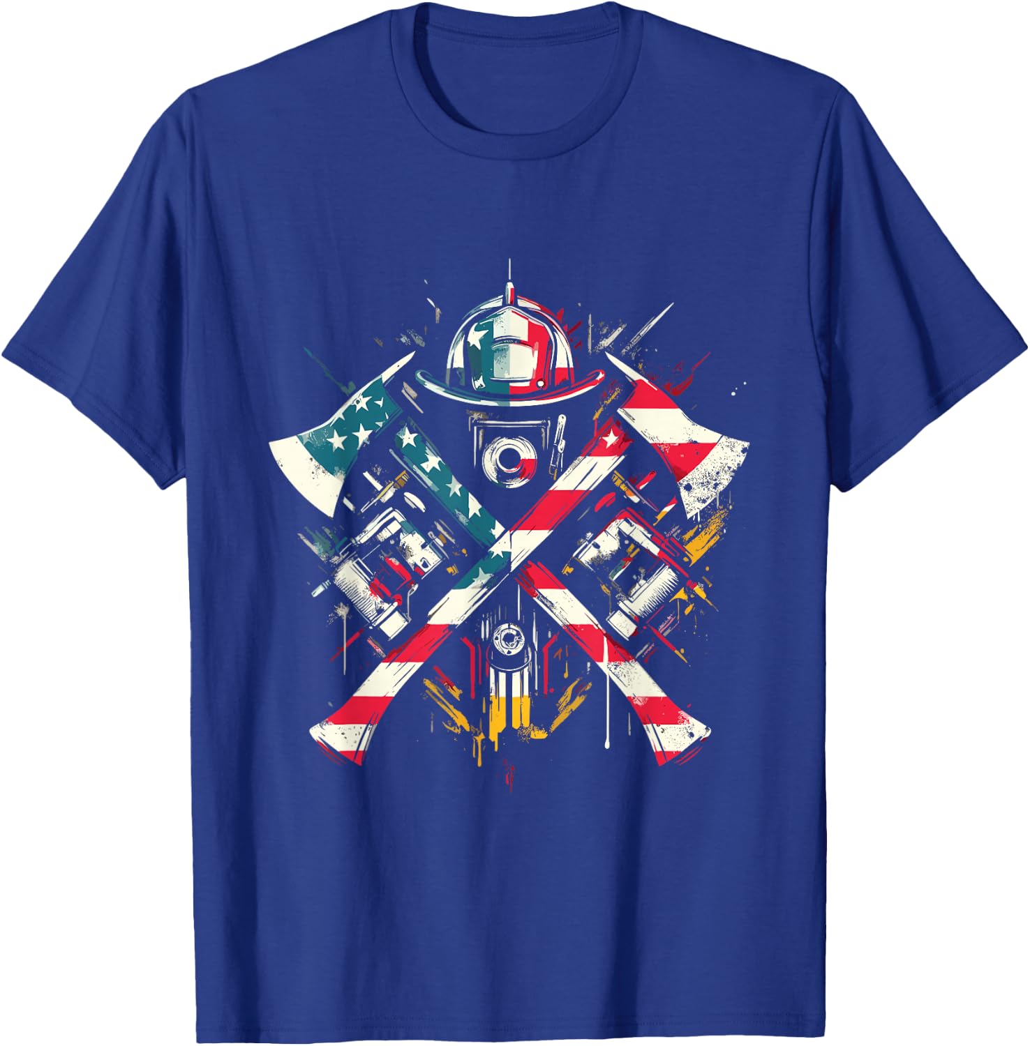Firefighter American Flag - Patriotic Fire Department USA T-Shirt - T-Shirt | Royal