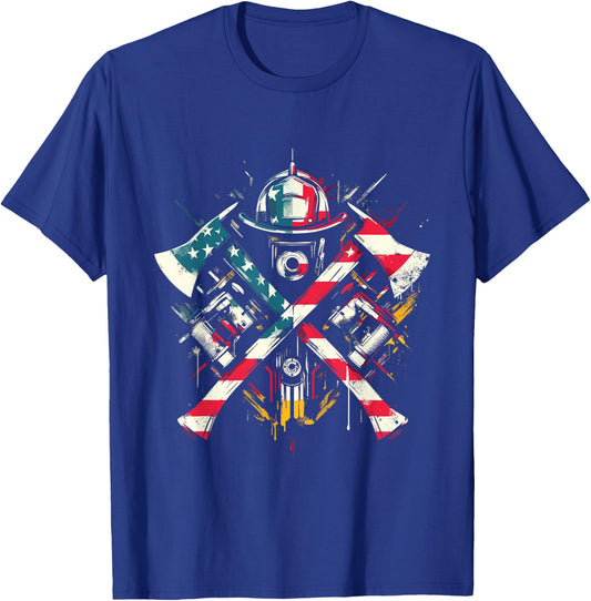 Firefighter American Flag - Patriotic Fire Department USA T-Shirt - T-Shirt | Royal