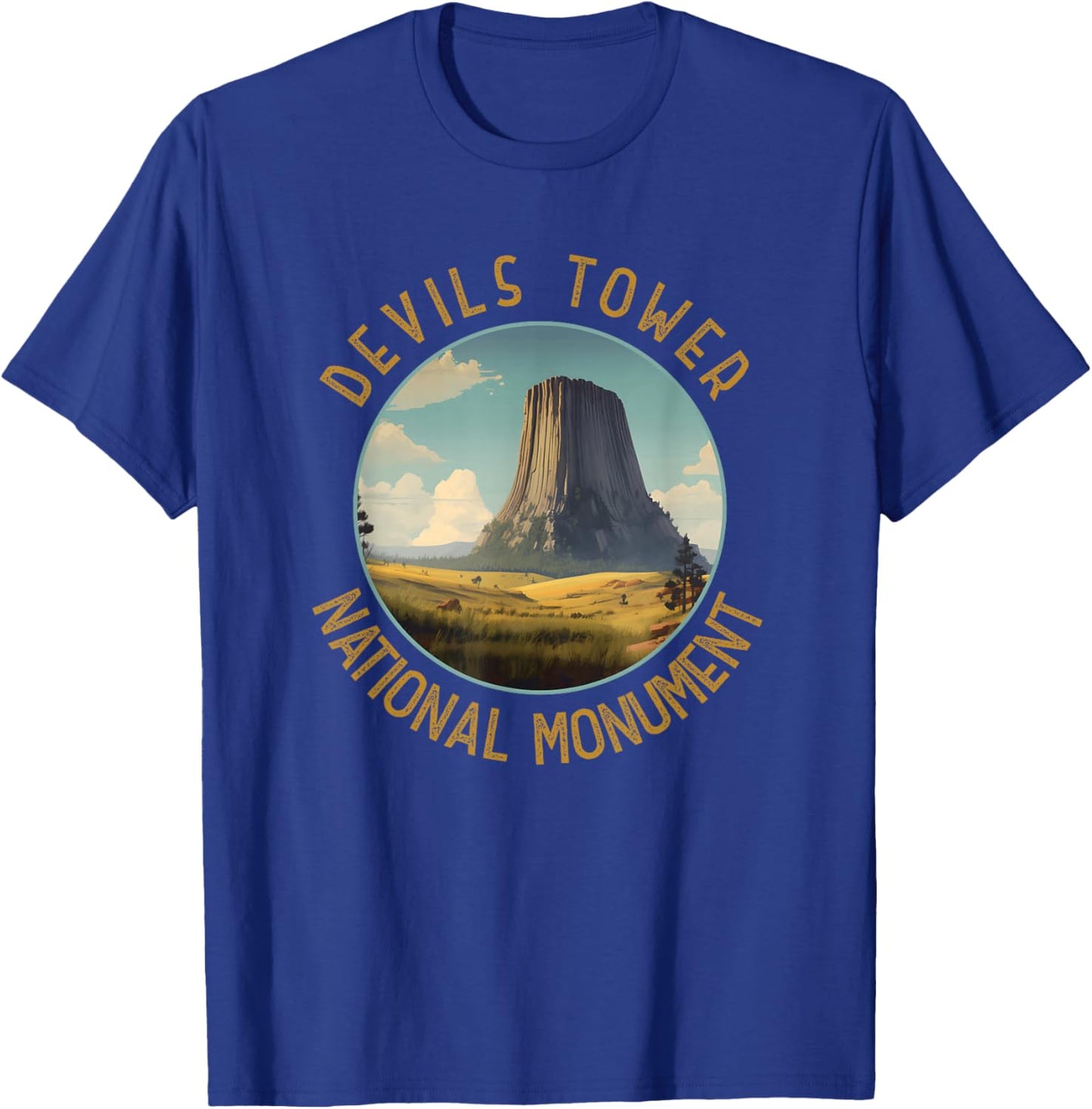 Devils Tower National Monument Distressed Circle T-Shirt - T-Shirt | Royal