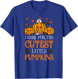 Pumpkins Nurse Halloween Scrub Top Fall Thanksgiving Women T-Shirt - T-Shirt | Royal