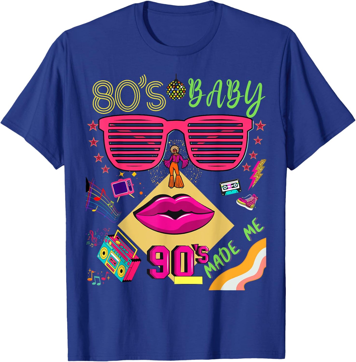 Retro 80s Baby 90s Made Me Vintage 80's 90's For Lady Girls T-Shirt - T-Shirt | Royal