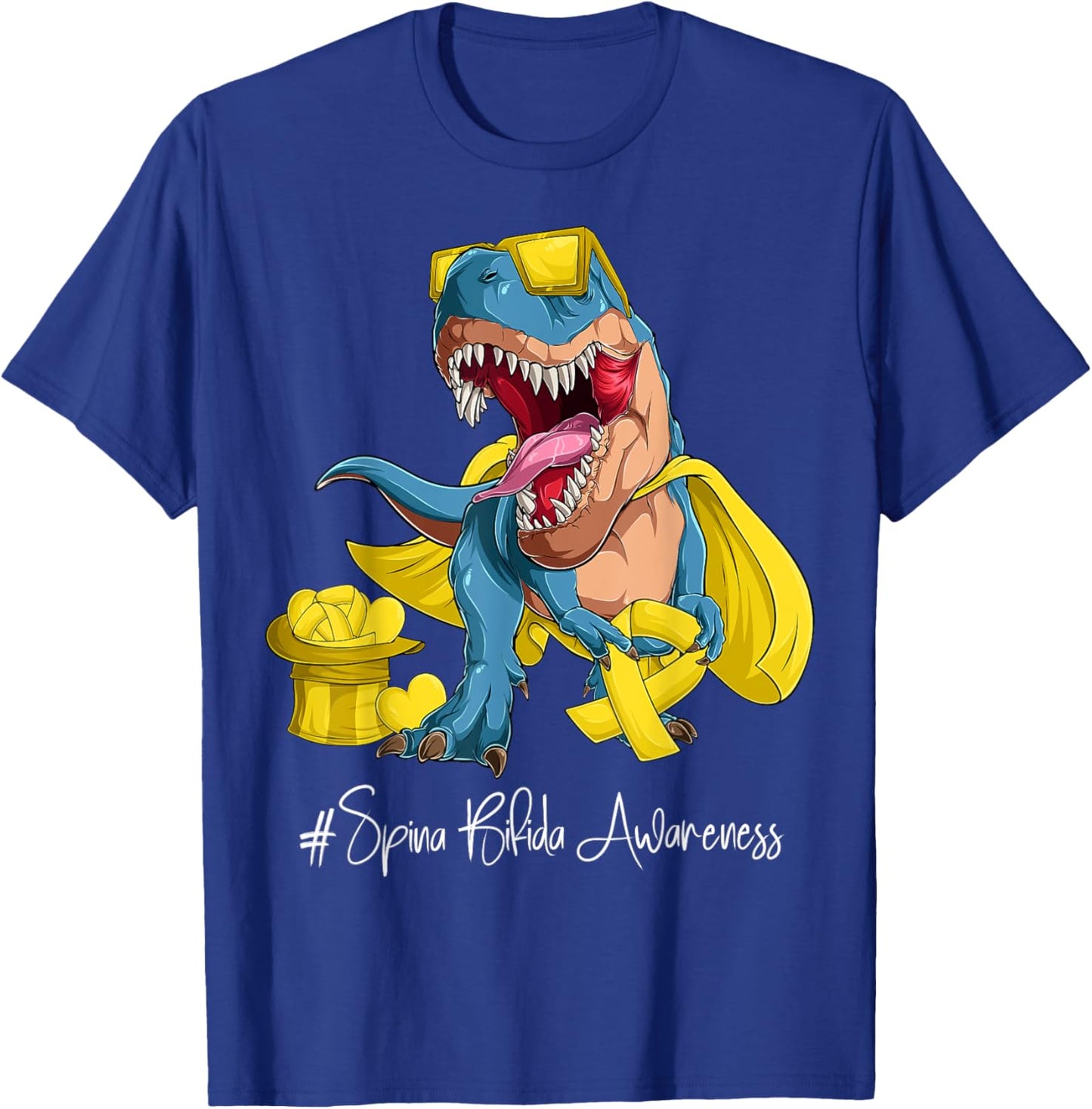 Spina Bifida Awareness Month Yellow Ribbon Trex T-Shirt - T-Shirt | Royal