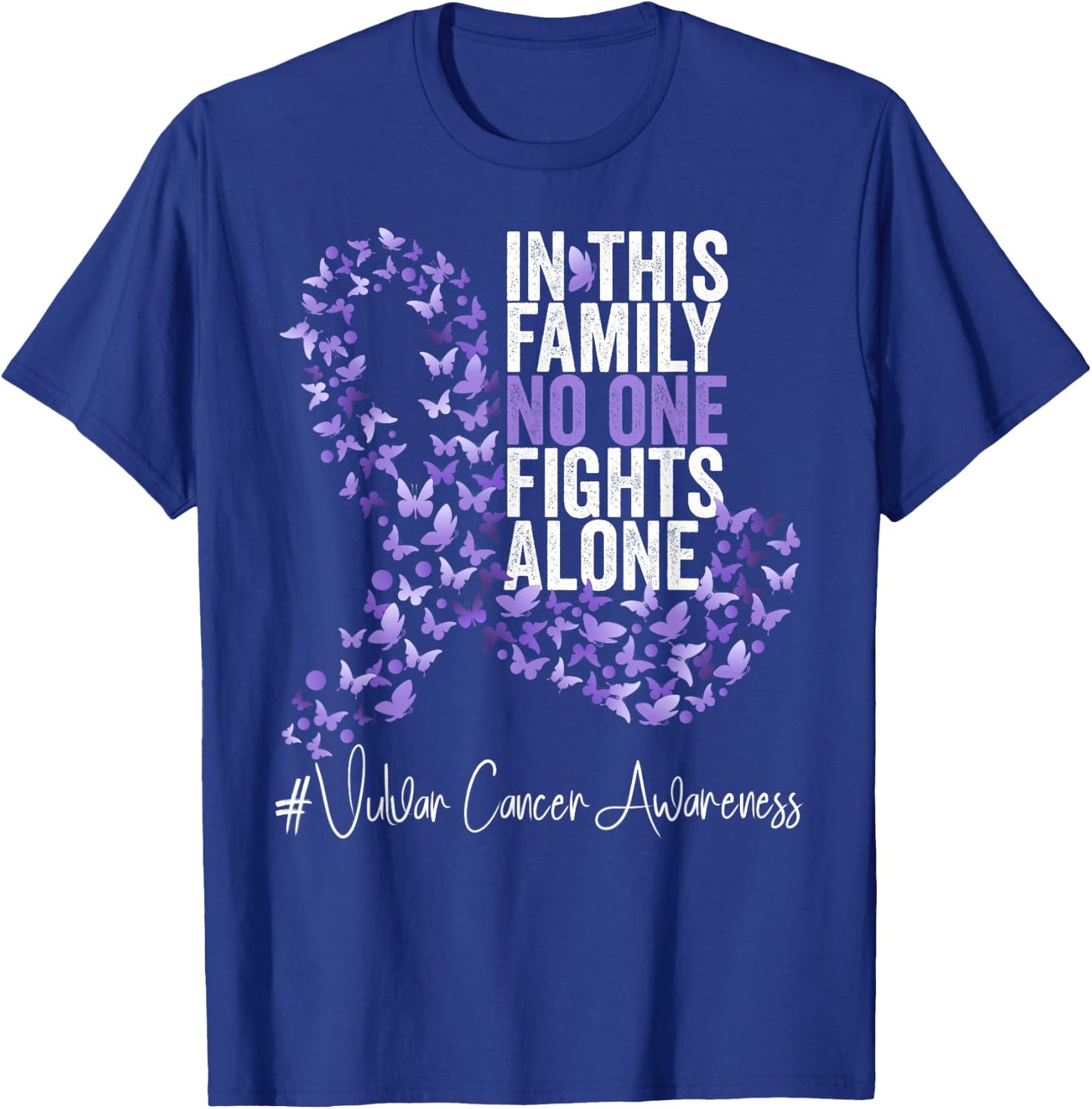 Vulvar Cancer Awareness Month Lavender Ribbon Butterflies T-Shirt - T-Shirt | Royal