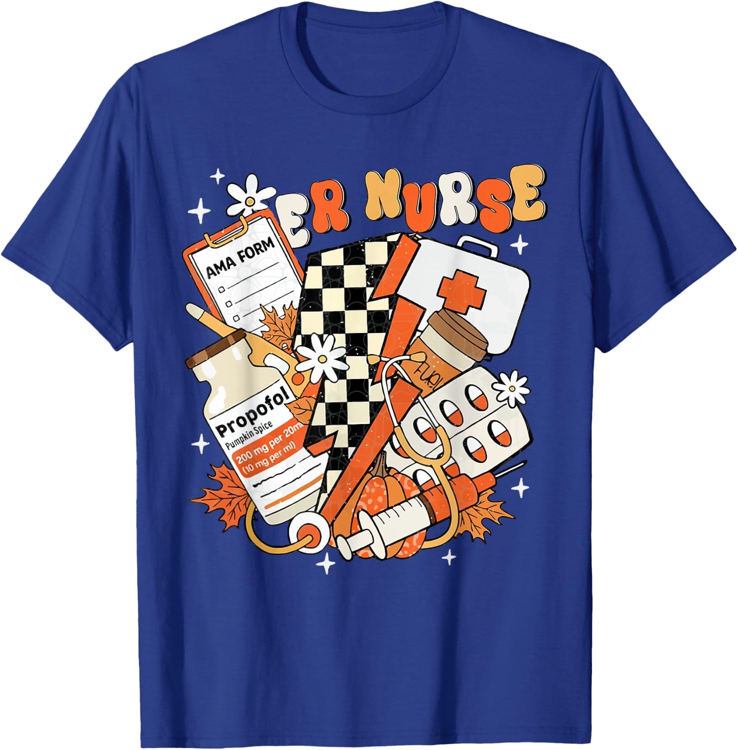 ER nurse Thanksgiving Autumn Fall groovy Emergency nurse T-Shirt - T-Shirt | Royal