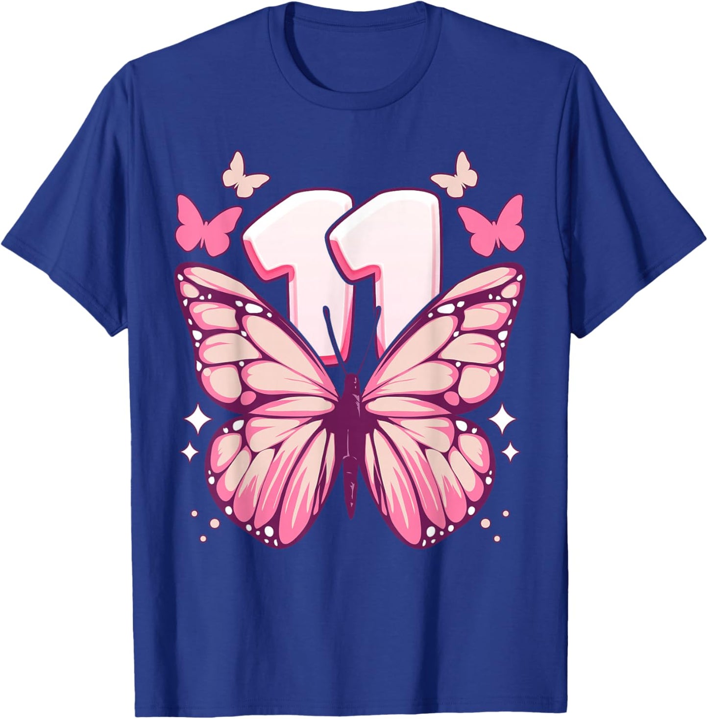 Birthday Girl 11 Years Butterflies and Number 11 T-Shirt - T-Shirt | Royal