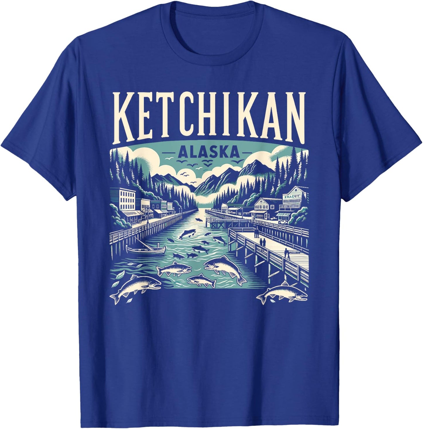 Ketchikan Alaska AK Vintage Graphic Salmon Capital Fishing T-Shirt - T-Shirt | Royal