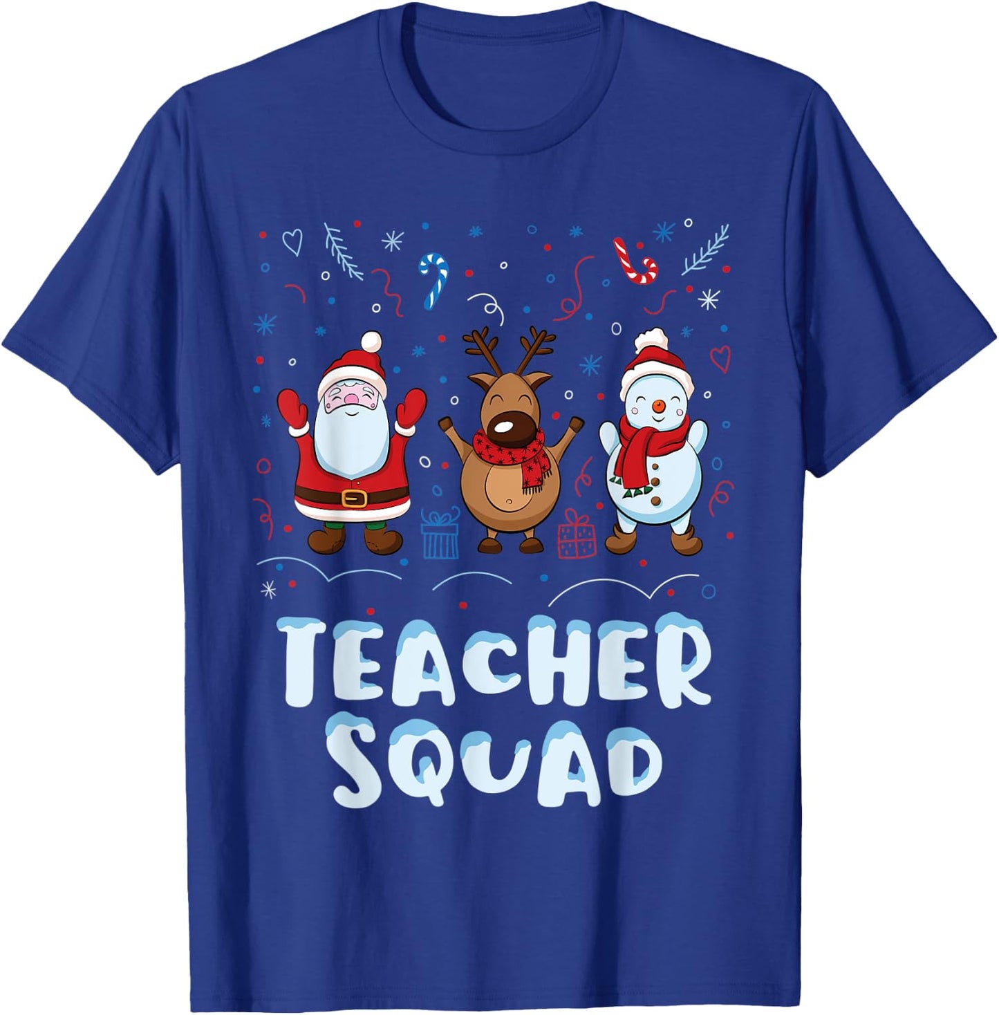Christmas Teacher Squad Xmas Teacher Reindeer Santa Snowman T-Shirt - T-Shirt | Royal