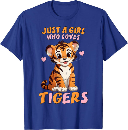 Just A Girl Who Loves Tigers - Cute Baby Tiger & Pink Hearts T-Shirt - T-Shirt | Royal