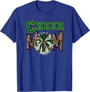 Cheer Mom - Cute Leopard Letters - Green Team - Cheerleader T-Shirt - T-Shirt | Royal
