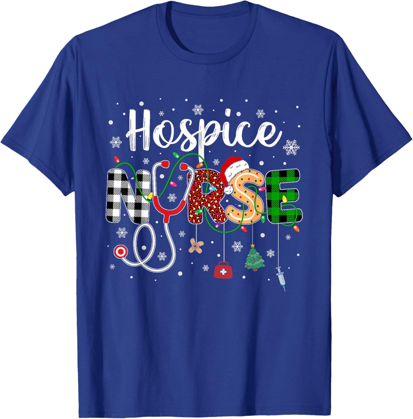 Hospice Nurse Xmas Santa Hat Nursing Christmas Pattern T-Shirt - T-Shirt | Royal