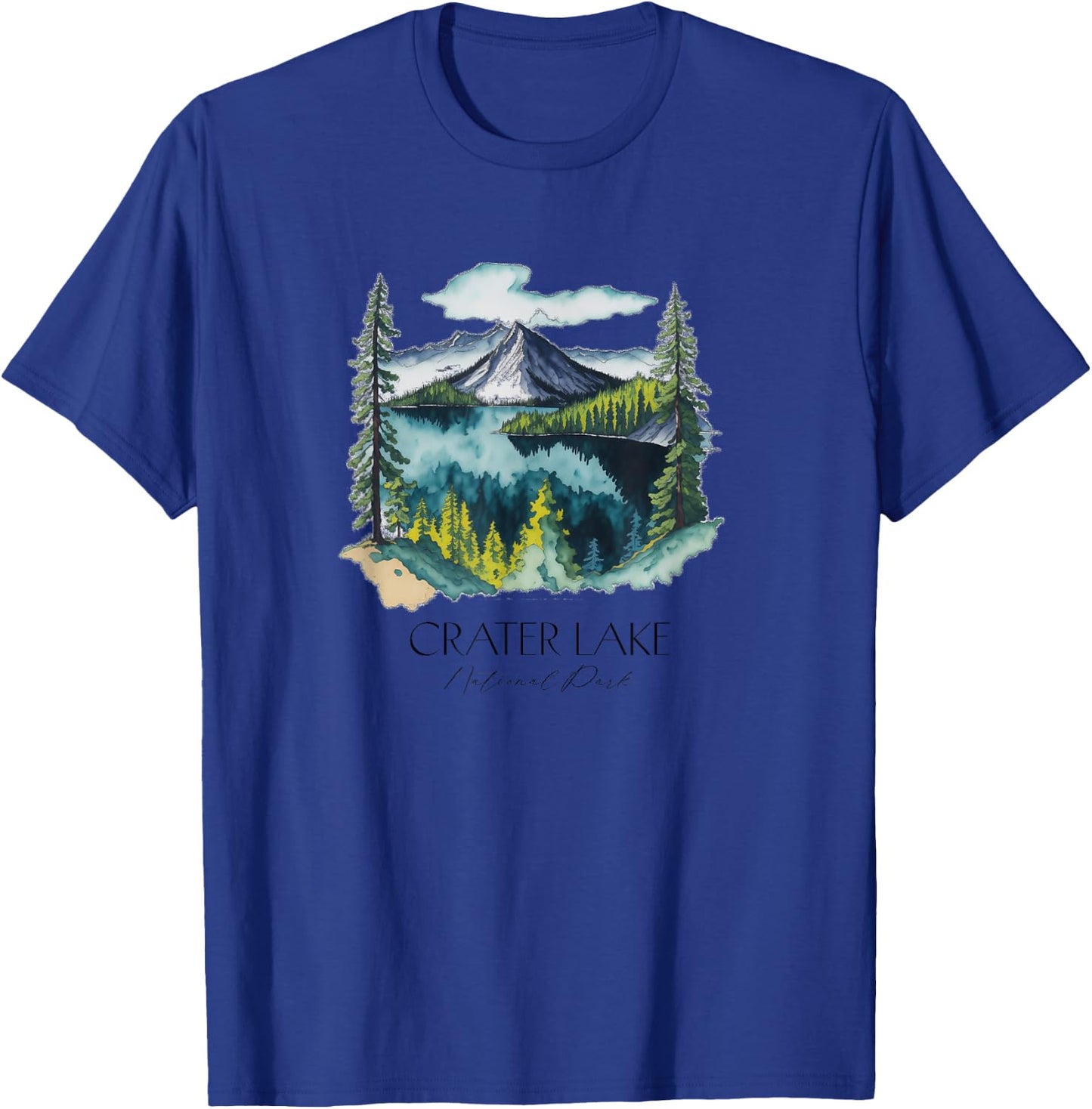 Cool Crater Lake National Park Hiking Watercolor Graphic T-Shirt - T-Shirt | Royal
