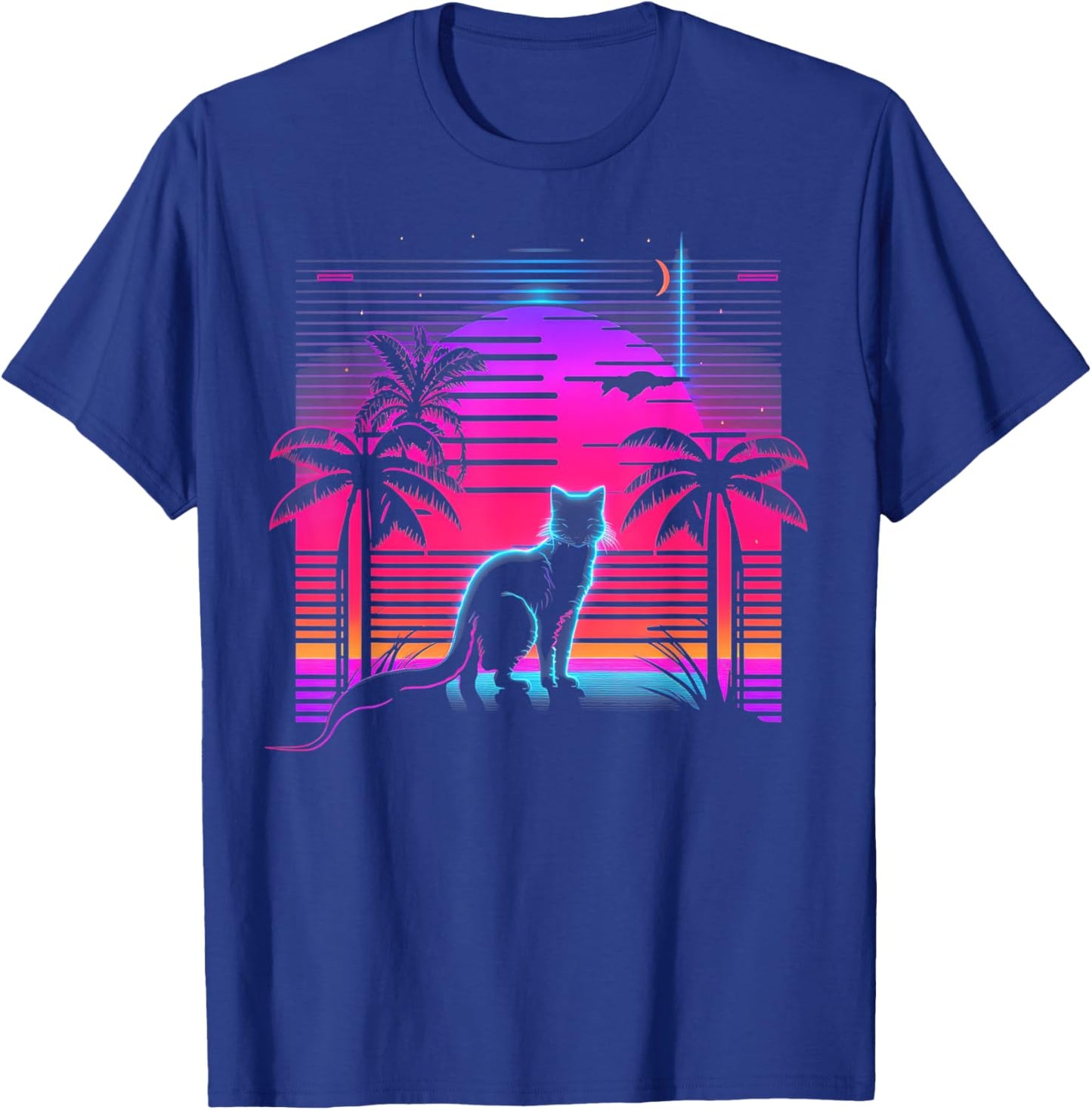 Cat Vaporwave Retrowave Aesthetic Synthwave 80s Palm Tree Women Kids T-Shirt - T-Shirt | Royal