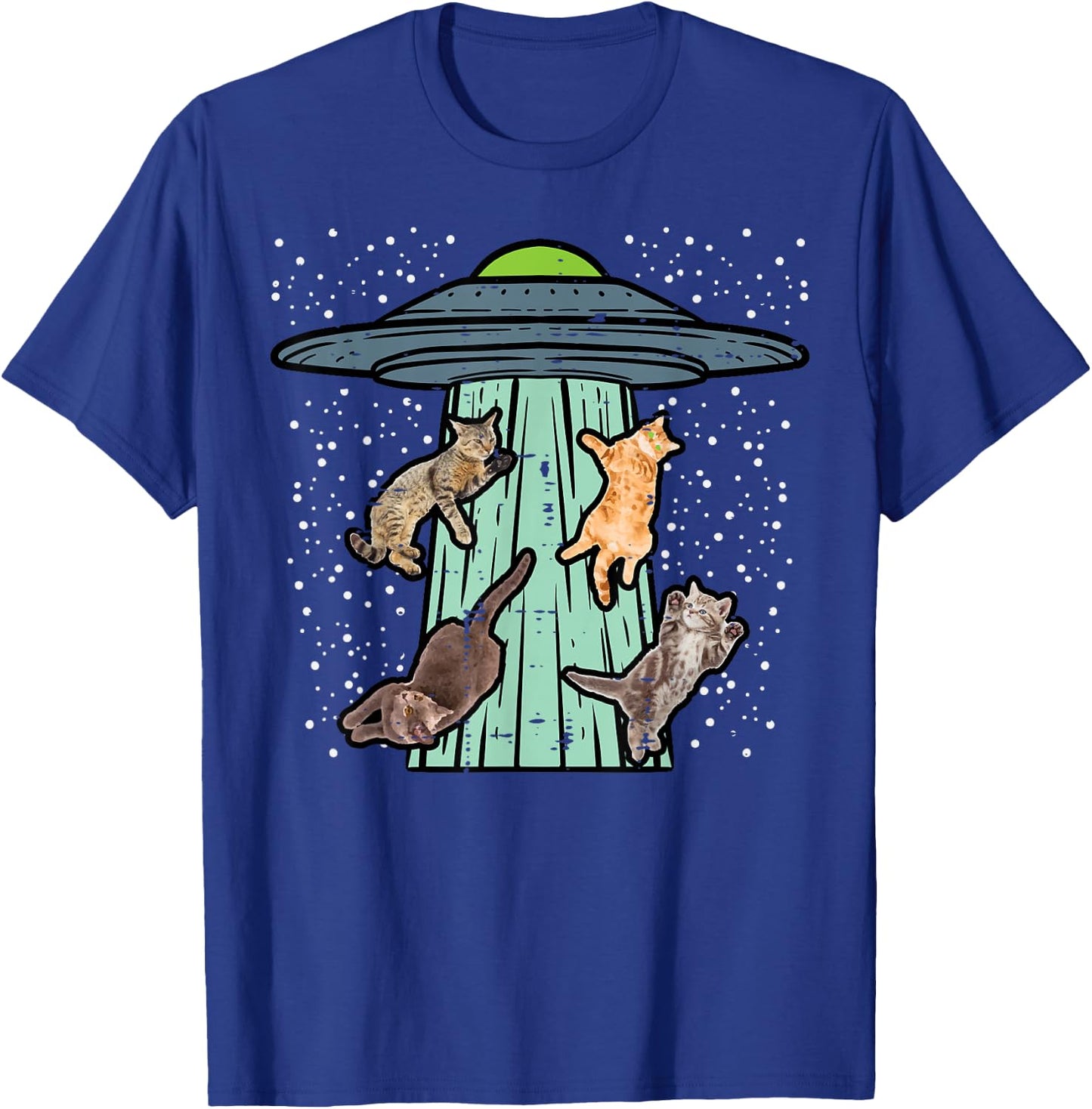 Cats Abducted By UFO Funny Alien Space Lover Men Women Kids T-Shirt - T-Shirt | Royal