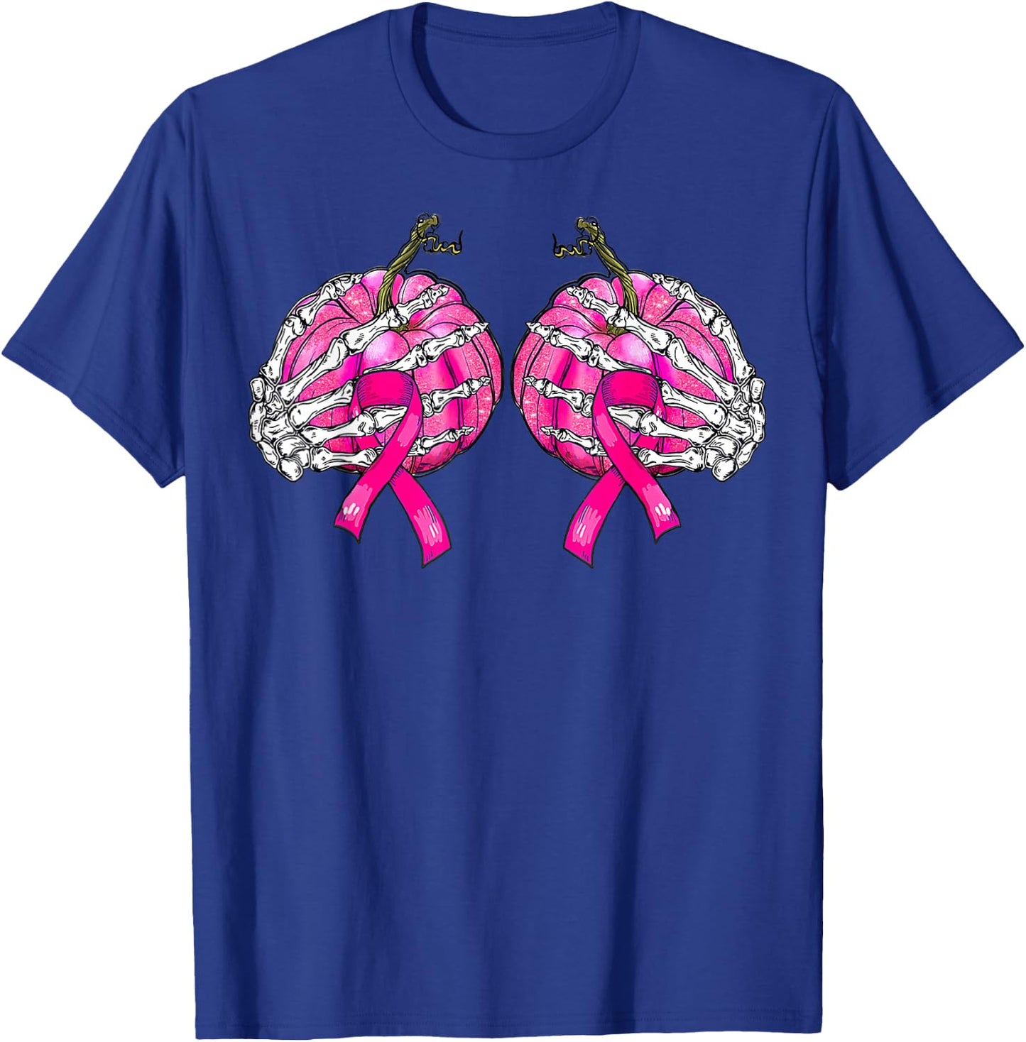 Skeleton Hand Boobs Pumpkin Breast Cancer Halloween Women T-Shirt - T-Shirt | Royal