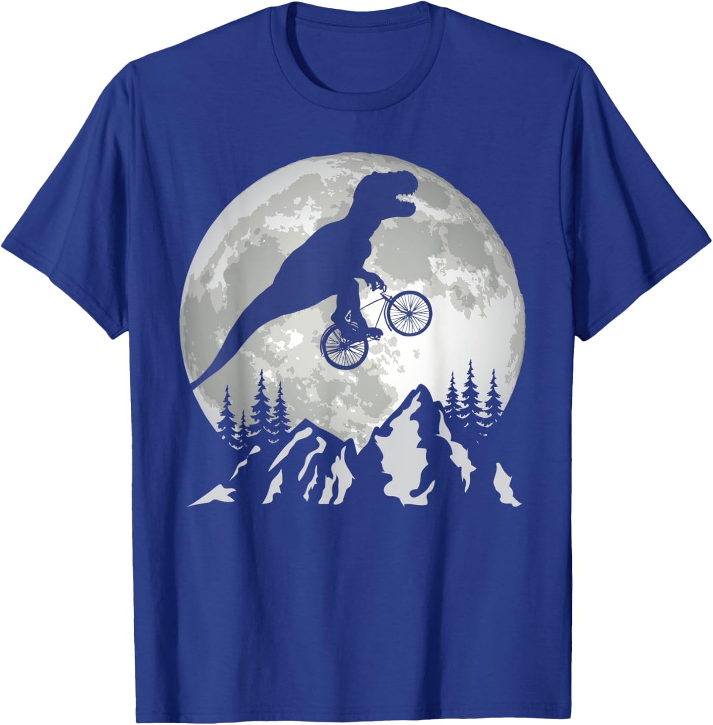 Bike Riding Trex Moon Silhouette Dinosaur T-Shirt - T-Shirt | Royal