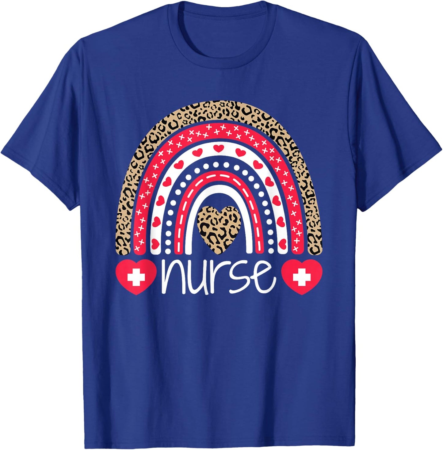Women Nurse Nurses Week Rainbow Leopard School Nurse Day T-Shirt - T-Shirt | Royal