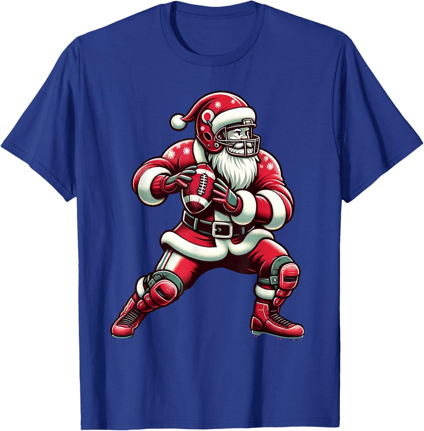 Santa Playing American Football Christmas Women Men Kids T-Shirt - T-Shirt | Royal