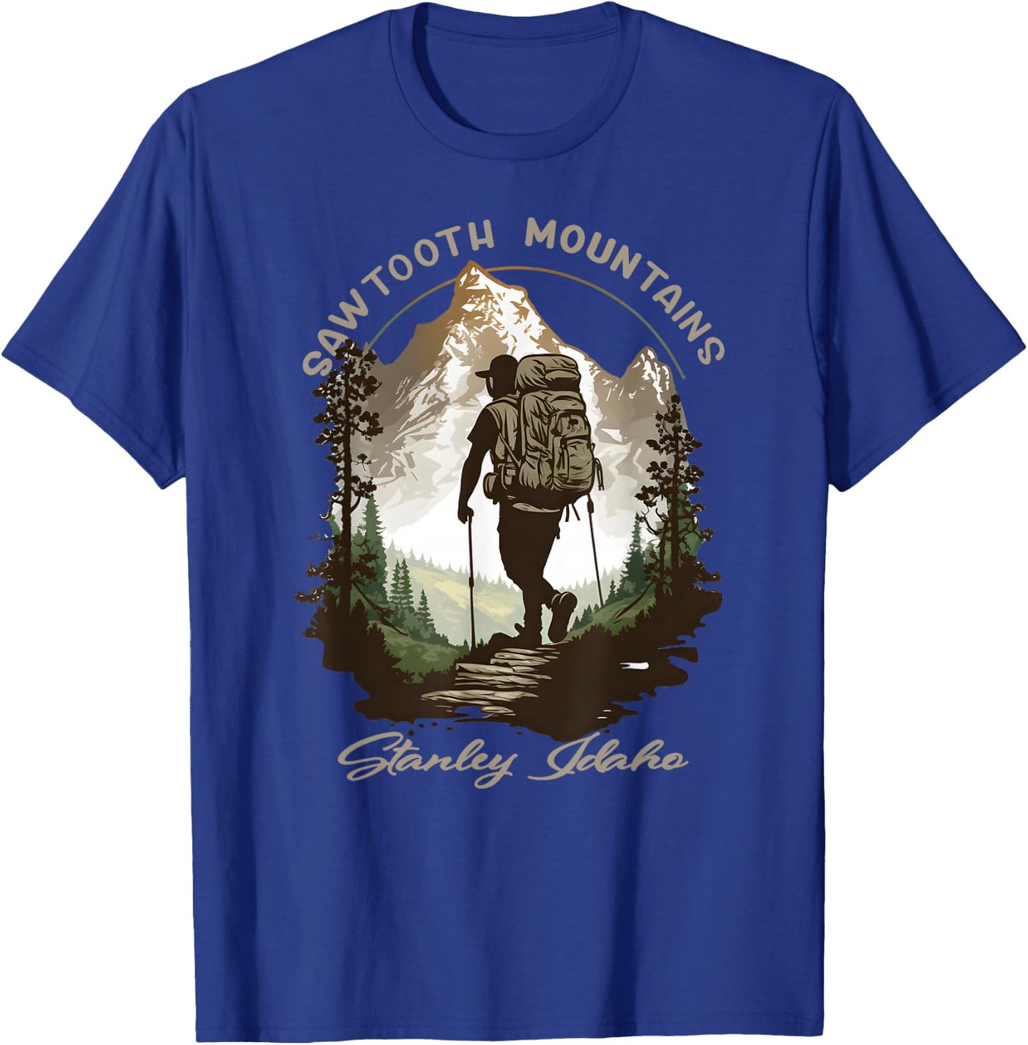 Sawtooth Mountains Stanley Idaho Hiking Scene T-Shirt - T-Shirt | Royal