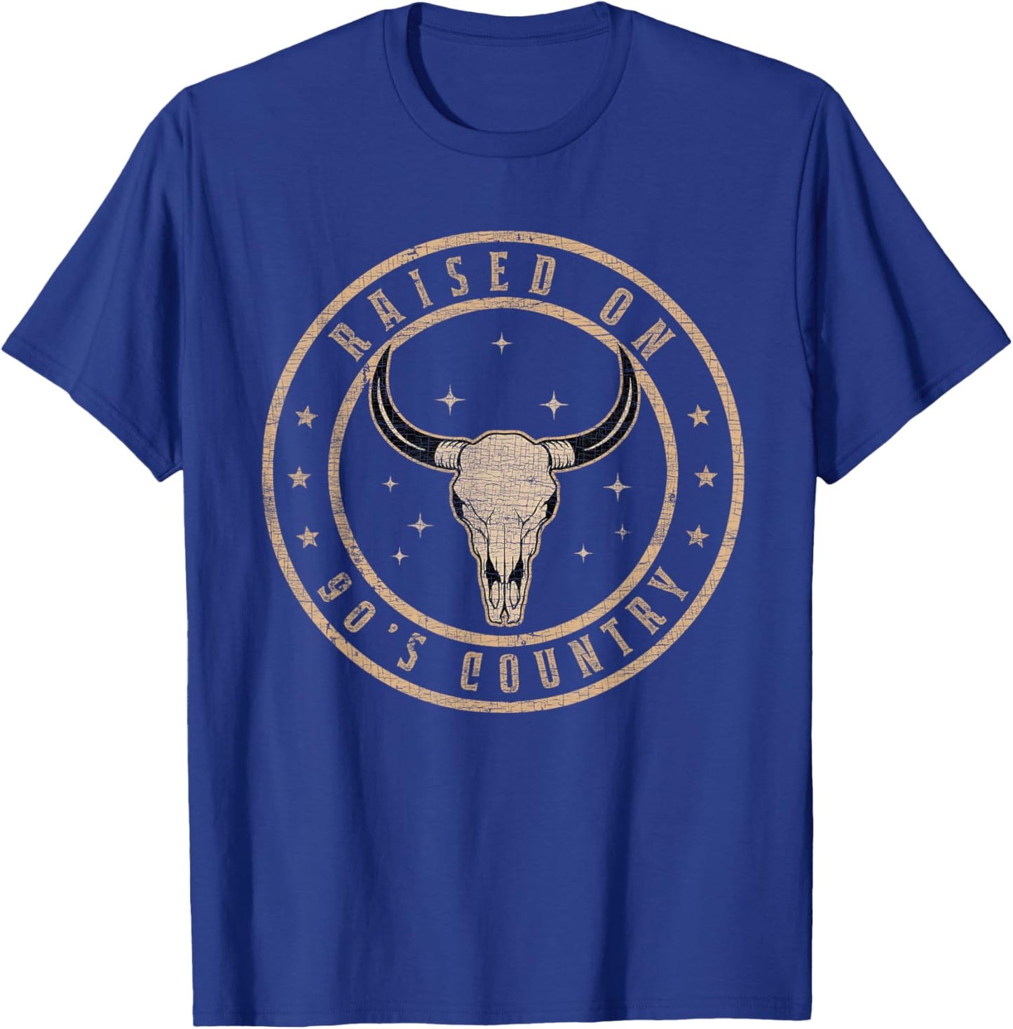 Raised On 90's Country Vintage Bull Skull Western Country T-Shirt - T-Shirt | Royal