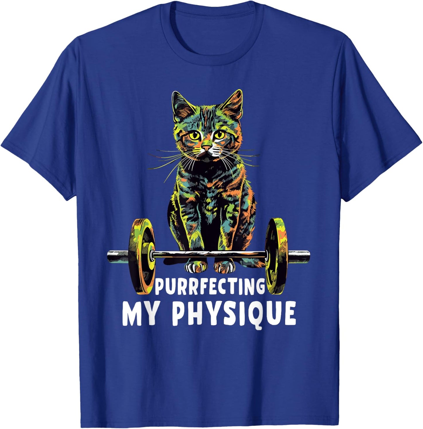 Gym, Workout or Fitness Gift Funny Cat in a Gym Men Women T-Shirt - T-Shirt | Royal