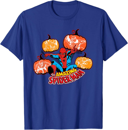 Marvel Amazing Spider-Man Halloween Fall Pumpkins Comic Art T-Shirt - T-Shirt | Royal