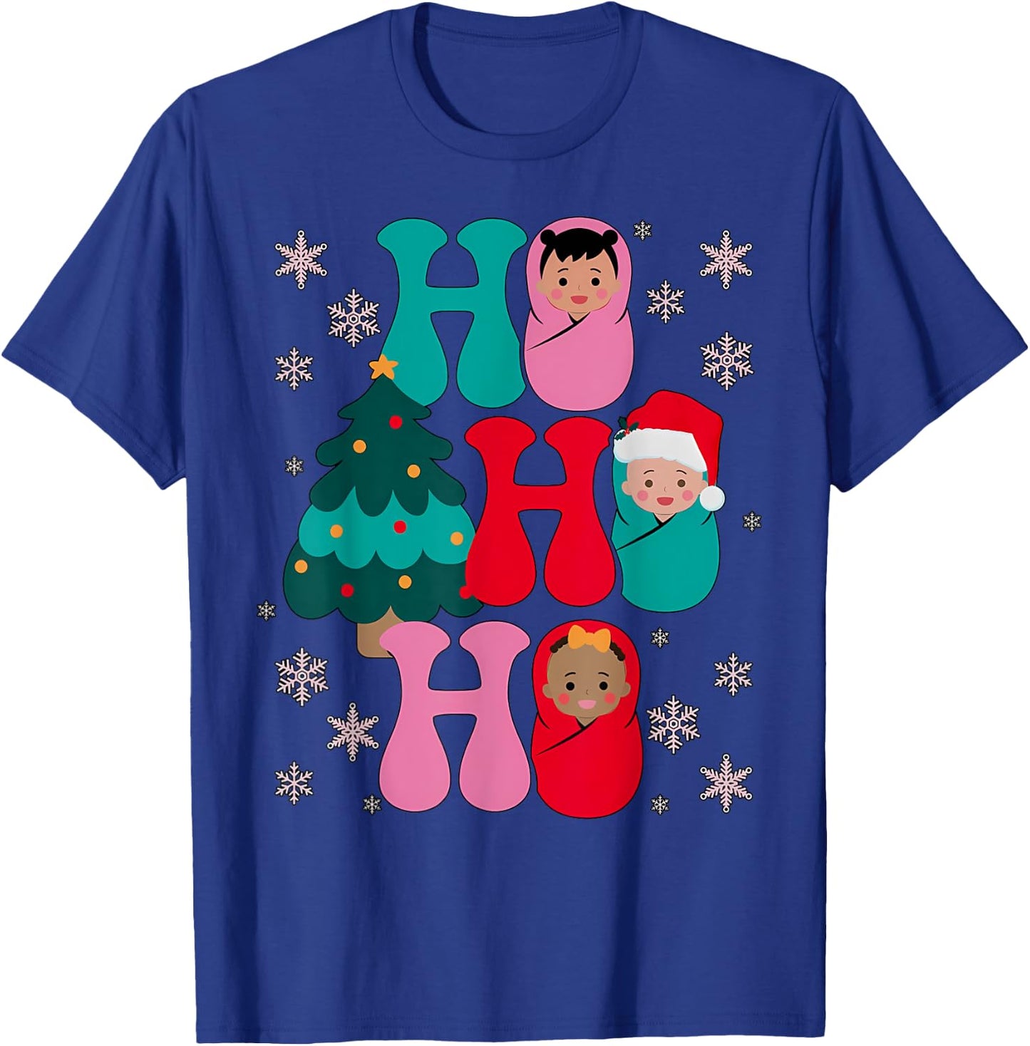 Ho Ho Ho Labor and Delivery Nurse Christmas Mother Baby T-Shirt - T-Shirt | Royal
