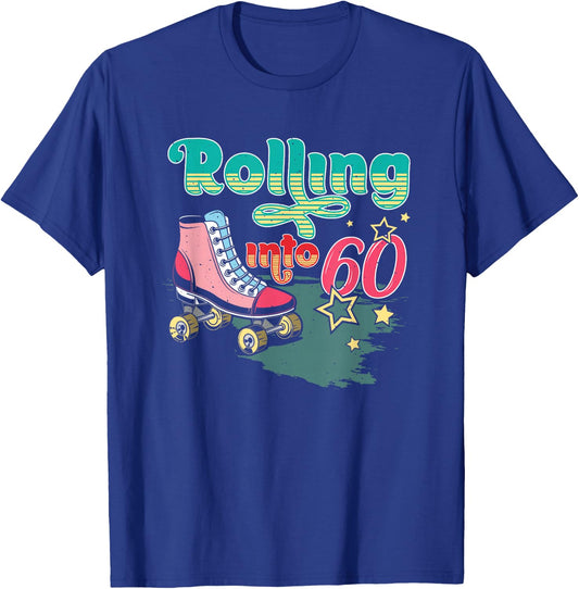 Rolling Into 60 Birthday Retro Roller Skating Roller Skater T-Shirt - T-Shirt | Royal